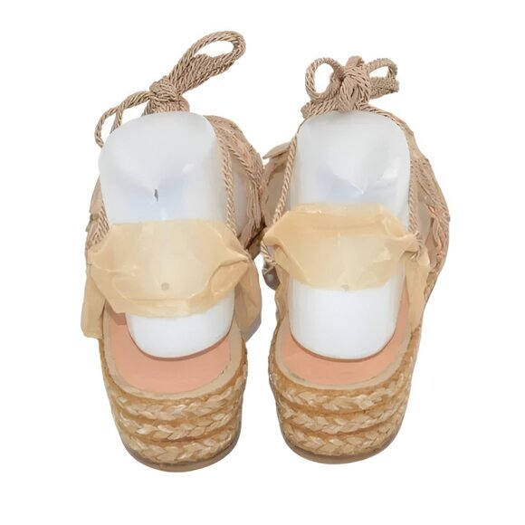 Stuart Weitzman Camel Tan Embroidered Mesh Lace Slingback Espadrilles Sandals 8 - Picture 8 of 10